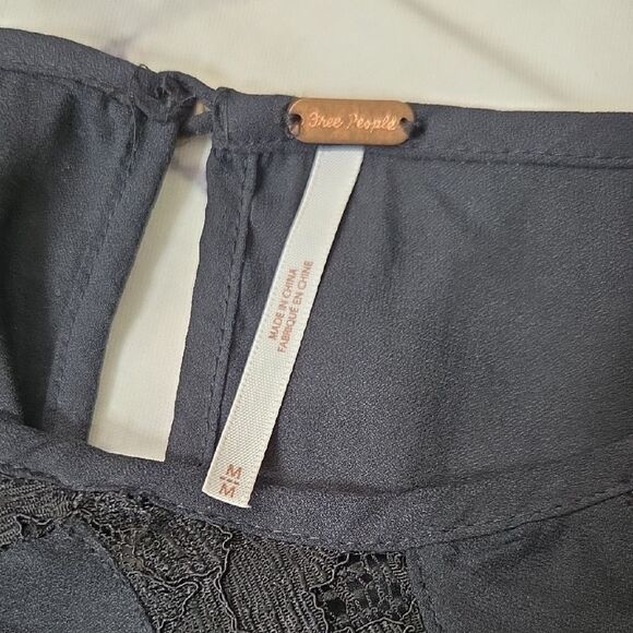 Free People Black Blouse with Lace Detail - Picture 2 of 6